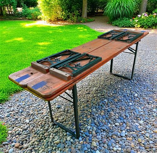 Table - Vintage German Oktoberfest Beer Garden Table & Bench, Orange Outdoor Set A58 by The Old Grainery (20 inches, 30 in...