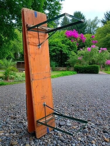 Table - Vintage German Oktoberfest Beer Garden Table & Bench, Orange Outdoor Set A58 by The Old Grainery (20 inches, 30 in...