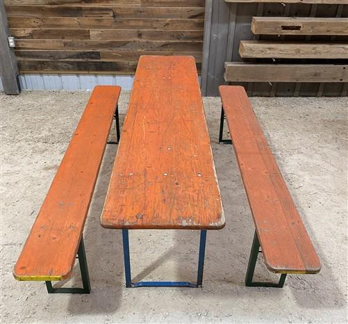 Table - Vintage German Oktoberfest Beer Garden Table & Bench, Orange Outdoor Set A59 by The Old Grainery (20 inches, 30 in...