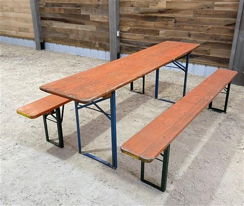 Table - Vintage German Oktoberfest Beer Garden Table & Bench, Orange Outdoor Set A59 by The Old Grainery (20 inches, 30 in...