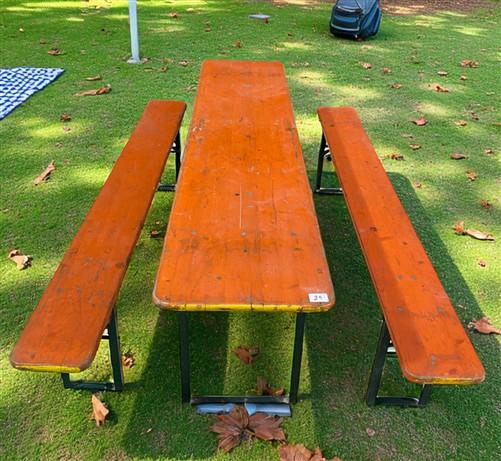 Table - Vintage German Oktoberfest Beer Garden Table & Bench, Orange Outdoor Set A60 by The Old Grainery (20 inches, 30 in...