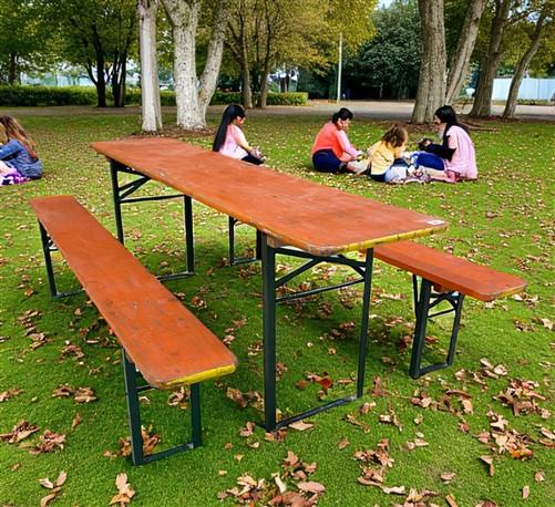 Table - Vintage German Oktoberfest Beer Garden Table & Bench, Orange Outdoor Set A60 by The Old Grainery (20 inches, 30 in...