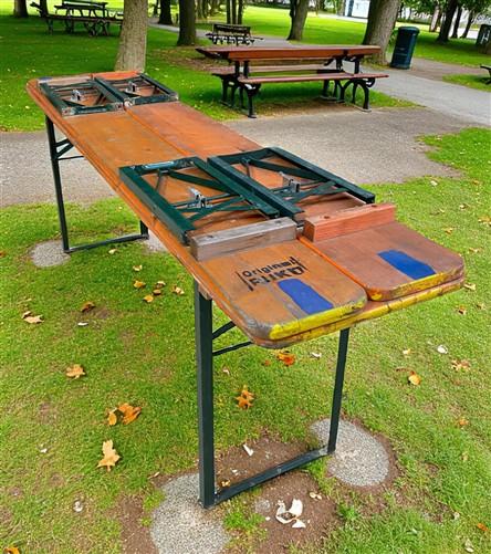 Table - Vintage German Oktoberfest Beer Garden Table & Bench, Orange Outdoor Set A60 by The Old Grainery (20 inches, 30 in...