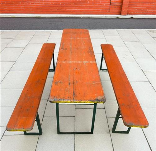 Vintage German Oktoberfest Beer Garden Table & Bench, Orange Outdoor Set A61