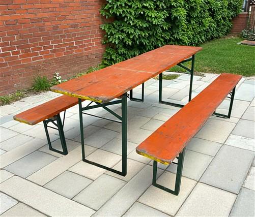 Vintage German Oktoberfest Beer Garden Table & Bench, Orange Outdoor Set A61