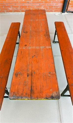 Vintage German Oktoberfest Beer Garden Table & Bench, Orange Outdoor Set A61