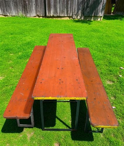 Table - Vintage German Oktoberfest Beer Garden Table & Bench, Orange Outdoor Set A62 by The Old Grainery (20 inches, 30 in...