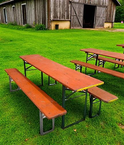 Table - Vintage German Oktoberfest Beer Garden Table & Bench, Orange Outdoor Set A62 by The Old Grainery (20 inches, 30 in...