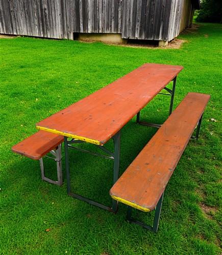 Table - Vintage German Oktoberfest Beer Garden Table & Bench, Orange Outdoor Set A62 by The Old Grainery (20 inches, 30 in...