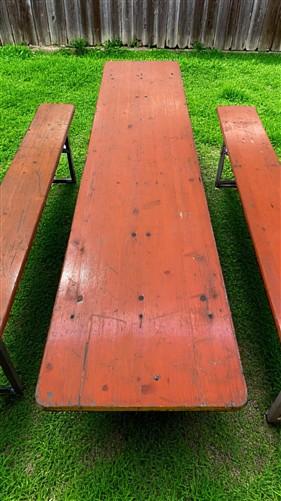 Table - Vintage German Oktoberfest Beer Garden Table & Bench, Orange Outdoor Set A62 by The Old Grainery (20 inches, 30 in...