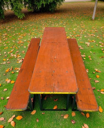 Vintage German Oktoberfest Beer Garden Table & Bench, Orange Outdoor Set A63