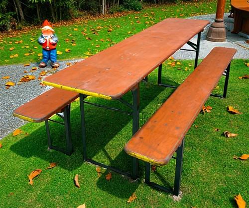 Vintage German Oktoberfest Beer Garden Table & Bench, Orange Outdoor Set A63