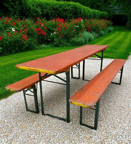 Table - Vintage German Oktoberfest Beer Garden Table & Bench, Orange Outdoor Set A64 by The Old Grainery (20 inches, 30 in...