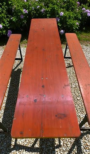 Table - Vintage German Oktoberfest Beer Garden Table & Bench, Orange Outdoor Set A64 by The Old Grainery (20 inches, 30 in...