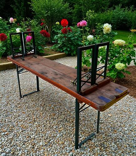 Table - Vintage German Oktoberfest Beer Garden Table & Bench, Orange Outdoor Set A64 by The Old Grainery (20 inches, 30 in...