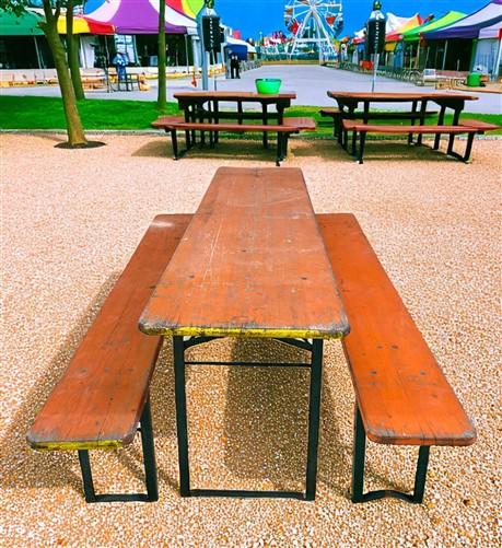 Table - Vintage German Oktoberfest Beer Garden Table & Bench, Orange Outdoor Set A65 by The Old Grainery (20 inches, 30 in...