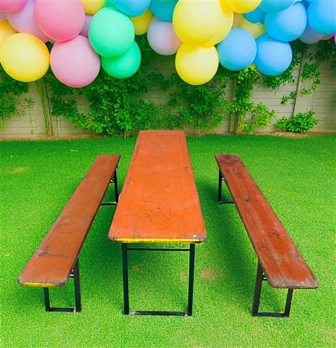 Table - Vintage German Oktoberfest Beer Garden Table & Bench, Orange Outdoor Set A67 by The Old Grainery (20 inches, 30 in...