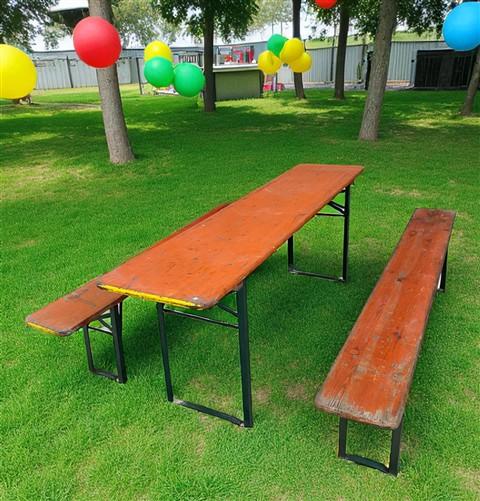 Table - Vintage German Oktoberfest Beer Garden Table & Bench, Orange Outdoor Set A67 by The Old Grainery (20 inches, 30 in...