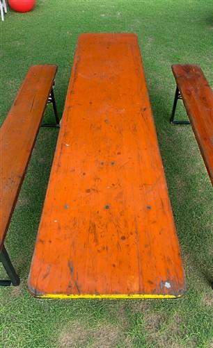 Table - Vintage German Oktoberfest Beer Garden Table & Bench, Orange Outdoor Set A67 by The Old Grainery (20 inches, 30 in...