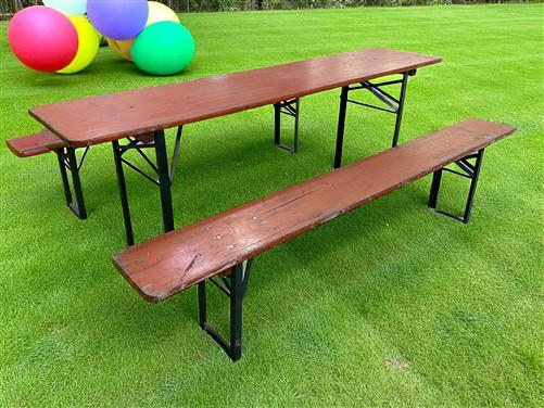 Table - Vintage German Oktoberfest Beer Garden Table & Bench, Orange Outdoor Set A67 by The Old Grainery (20 inches, 30 in...