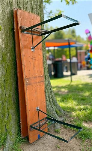 Table - Vintage German Oktoberfest Beer Garden Table & Bench, Orange Outdoor Set A67 by The Old Grainery (20 inches, 30 in...