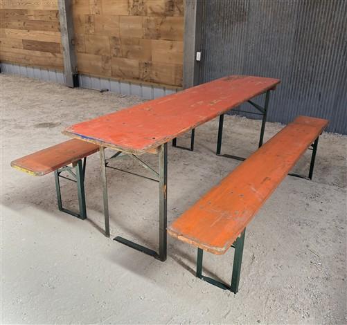 Table - Vintage German Oktoberfest Beer Garden Table & Bench, Orange Outdoor Set A68 by The Old Grainery (20 inches, 30 in...