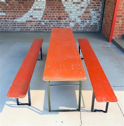Vintage German Oktoberfest Beer Garden Table & Bench, Orange Outdoor Set A69