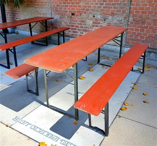 Vintage German Oktoberfest Beer Garden Table & Bench, Orange Outdoor Set A69