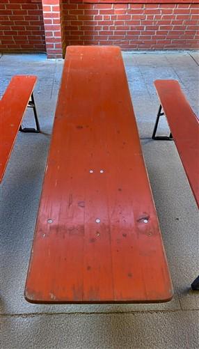 Vintage German Oktoberfest Beer Garden Table & Bench, Orange Outdoor Set A69