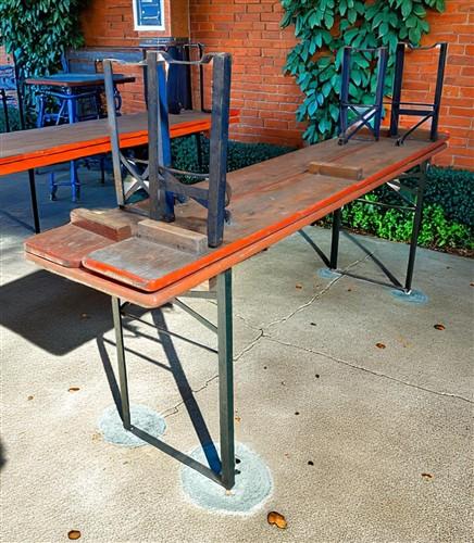 Vintage German Oktoberfest Beer Garden Table & Bench, Orange Outdoor Set A69