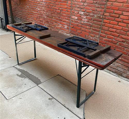 Vintage German Oktoberfest Beer Garden Table & Bench, Orange Outdoor Set A69