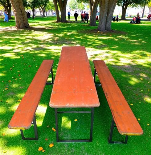 Vintage German Oktoberfest Beer Garden Table & Bench, Orange Outdoor Set A70