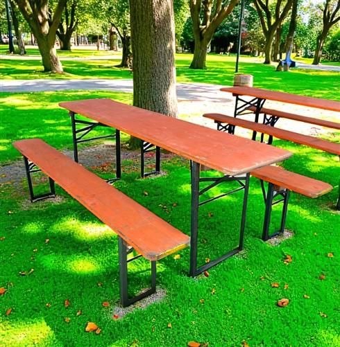 Vintage German Oktoberfest Beer Garden Table & Bench, Orange Outdoor Set A70