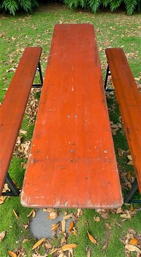 Vintage German Oktoberfest Beer Garden Table & Bench, Orange Outdoor Set A70