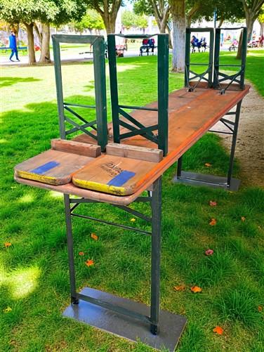 Vintage German Oktoberfest Beer Garden Table & Bench, Orange Outdoor Set A70