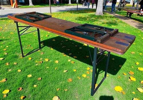 Vintage German Oktoberfest Beer Garden Table & Bench, Orange Outdoor Set A70