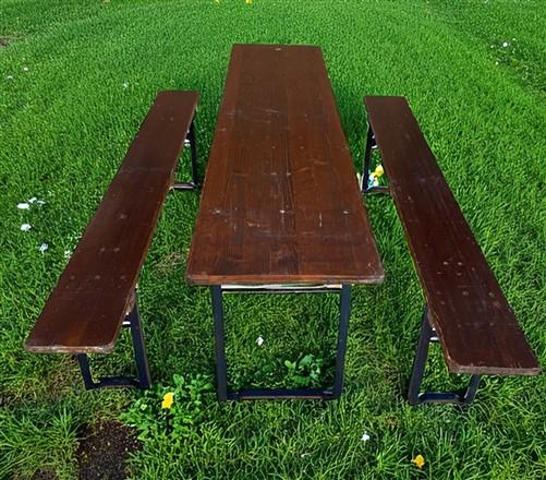 Table - Vintage German Oktoberfest Beer Garden Table & Bench, Brown Outdoor Set A1 by The Old Grainery (20 inches, 30 inch...