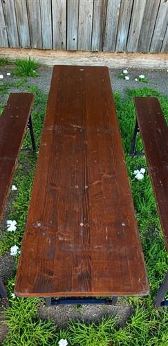 Table - Vintage German Oktoberfest Beer Garden Table & Bench, Brown Outdoor Set A1 by The Old Grainery (20 inches, 30 inch...