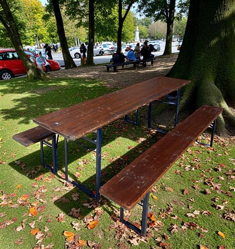 Table - Vintage German Oktoberfest Beer Garden Table & Bench, Brown Outdoor Set A2 by The Old Grainery (20 inches, 30 inch...