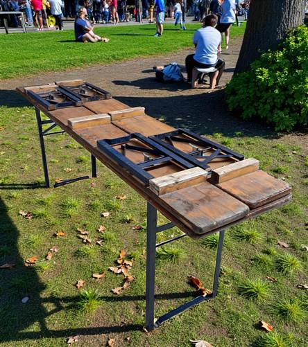 Table - Vintage German Oktoberfest Beer Garden Table & Bench, Brown Outdoor Set A2 by The Old Grainery (20 inches, 30 inch...