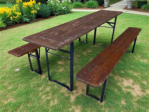 Table - Vintage German Oktoberfest Beer Garden Table & Bench, Brown Outdoor Set A4 by The Old Grainery (20 inches, 30 inch...