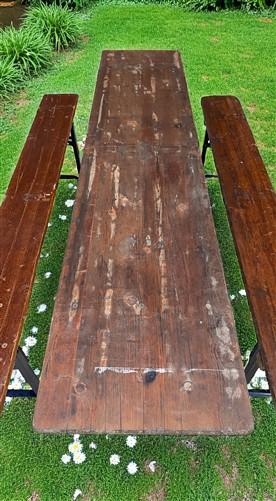 Table - Vintage German Oktoberfest Beer Garden Table & Bench, Brown Outdoor Set A4 by The Old Grainery (20 inches, 30 inch...