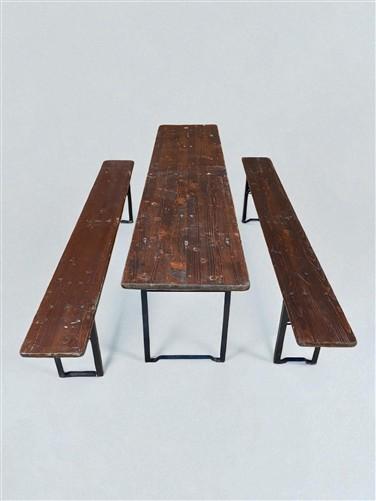 Vintage German Oktoberfest Beer Garden Table & Bench, Brown Outdoor Set A5