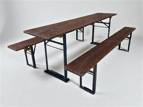Vintage German Oktoberfest Beer Garden Table & Bench, Brown Outdoor Set A5