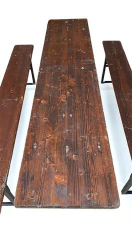 Vintage German Oktoberfest Beer Garden Table & Bench, Brown Outdoor Set A5