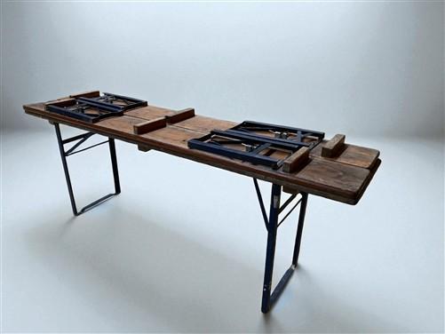 Vintage German Oktoberfest Beer Garden Table & Bench, Brown Outdoor Set A5