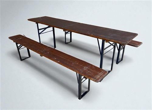 Table - Vintage German Oktoberfest Beer Garden Table & Bench, Brown Outdoor Set A7 by The Old Grainery (20 inches, 30 inch...