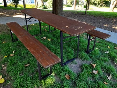 Table - Vintage German Oktoberfest Beer Garden Table & Bench, Brown Outdoor Set A9 by The Old Grainery (20 inches, 30 inch...