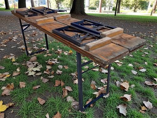 Table - Vintage German Oktoberfest Beer Garden Table & Bench, Brown Outdoor Set A9 by The Old Grainery (20 inches, 30 inch...