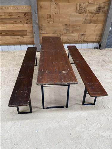 Vintage German Oktoberfest Beer Garden Table & Bench, Brown Outdoor Set A11